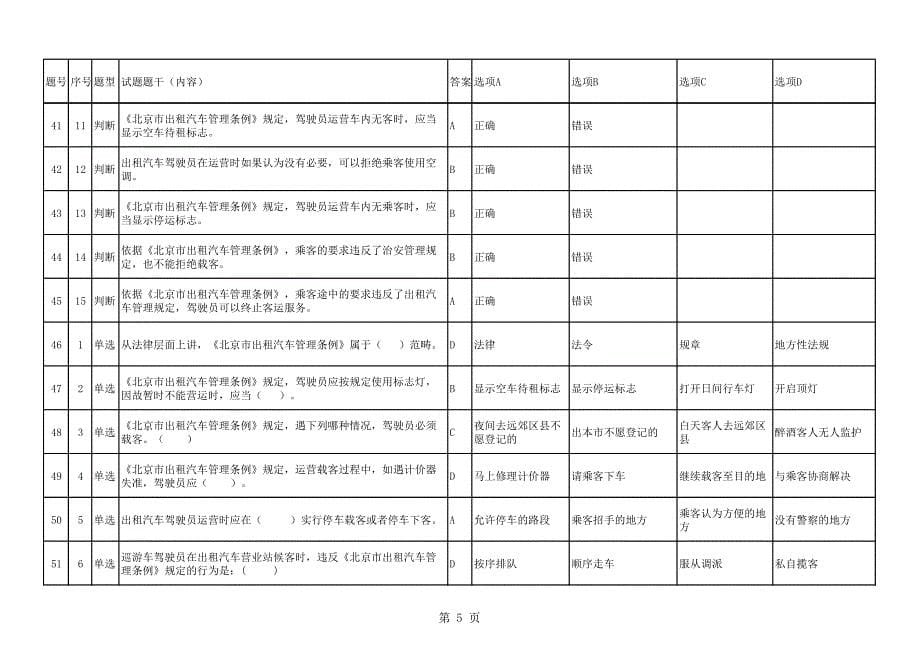 2017年11月16日北京网约车区域考试题库_第5页