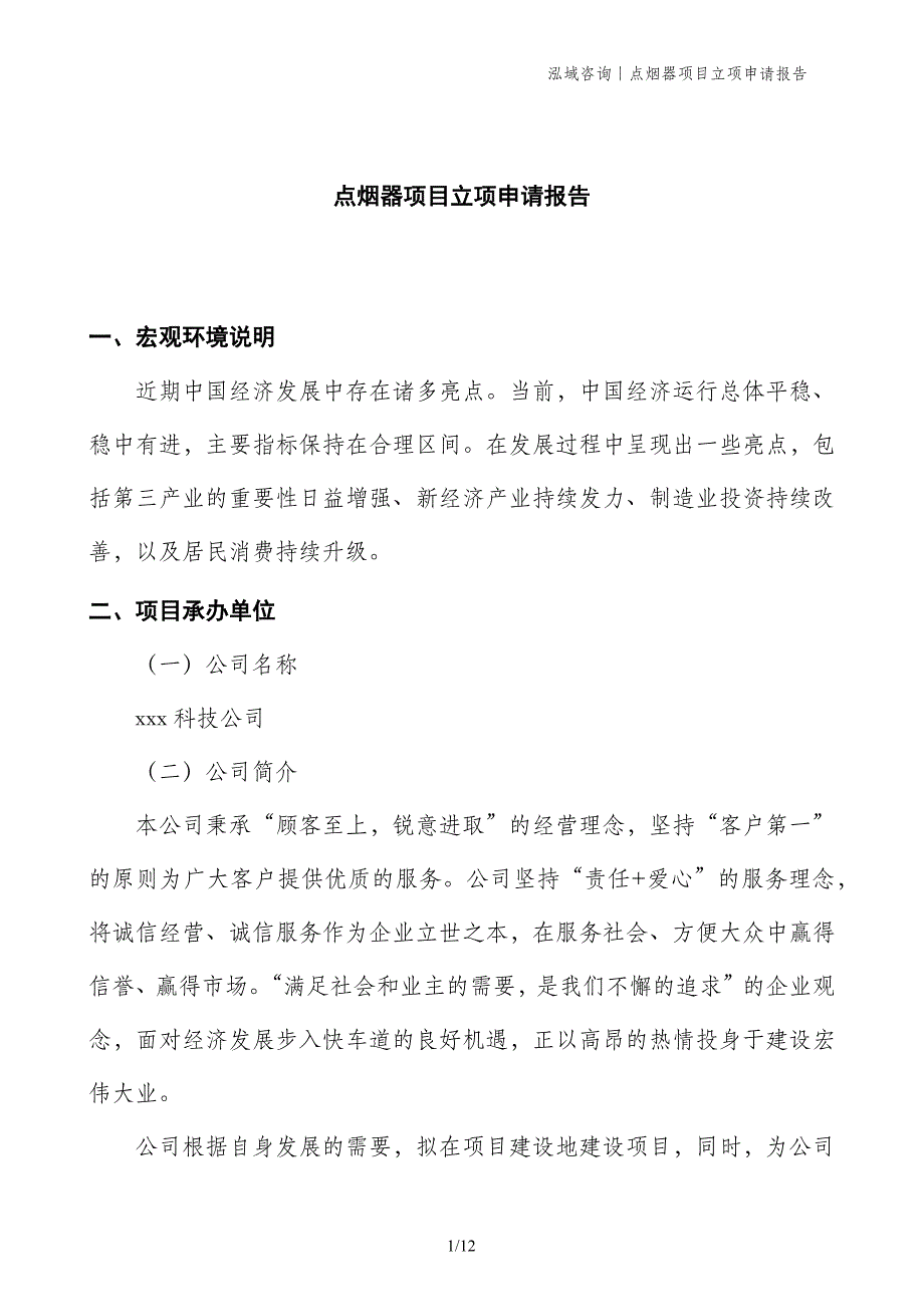 点烟器项目立项申请报告_第1页