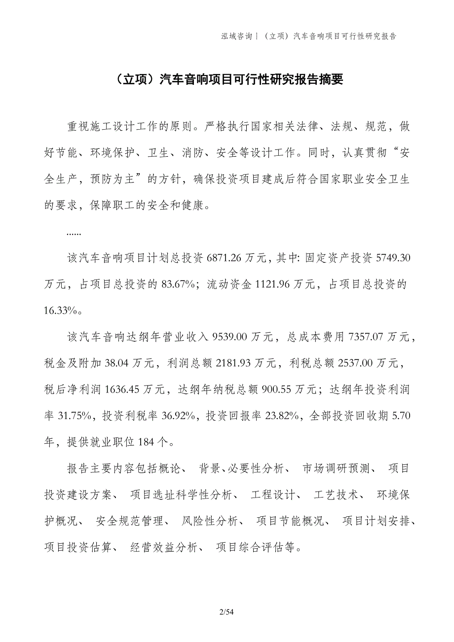 （立项）汽车音响项目可行性研究报告_第2页