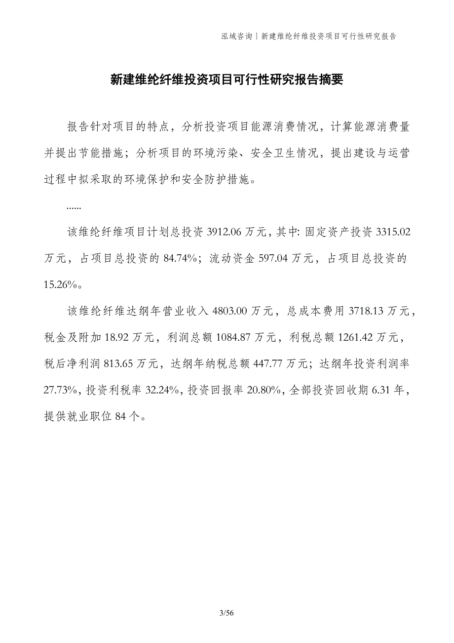 新建维纶纤维投资项目可行性研究报告_第3页