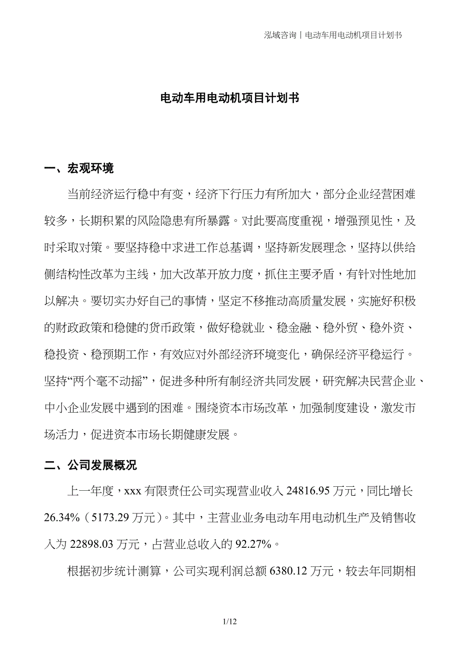 电动车用电动机项目计划书_第1页