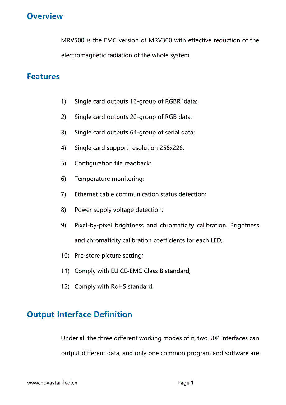 诺瓦科技LED透明屏接收卡MRV500详细参数说明书英语版_第2页