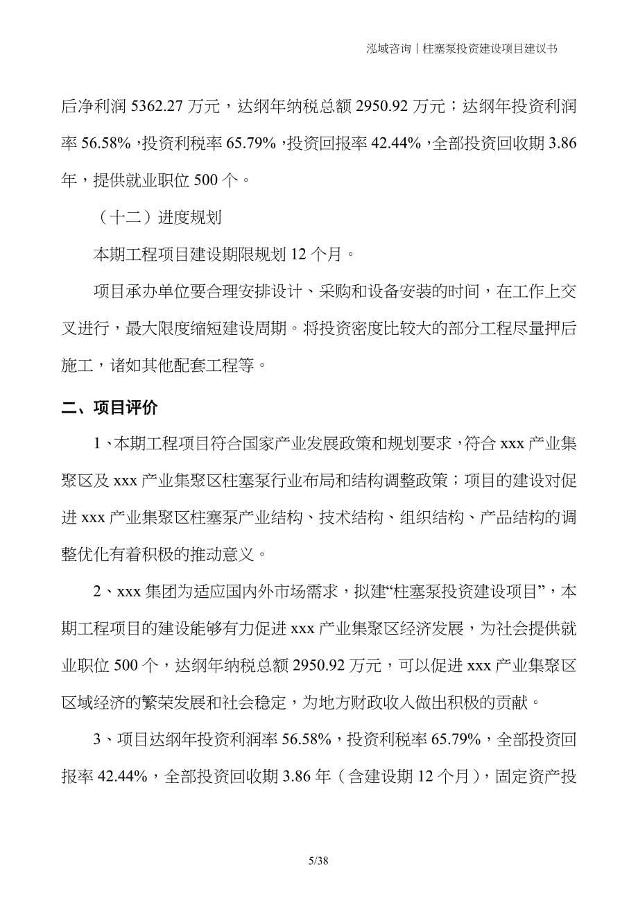 柱塞泵投资建设项目建议书_第5页