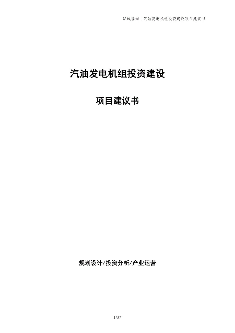 汽油发电机组投资建设项目建议书_第1页