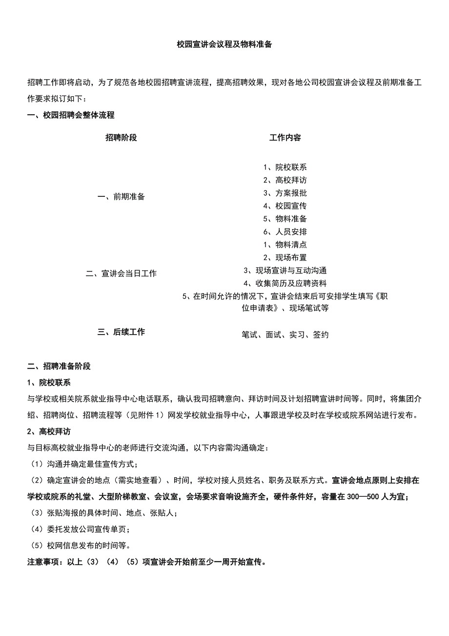 校园宣讲会议程与物料准备_第1页