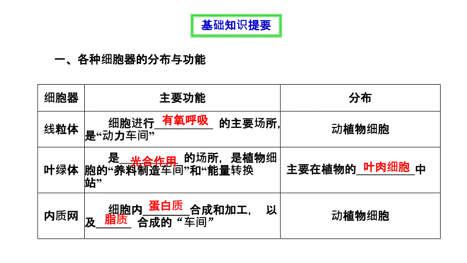 2018届高三生物第一轮总复习人教版必修1精品课件：第3章 第2节 细胞器——系统内的分工合作_第2页