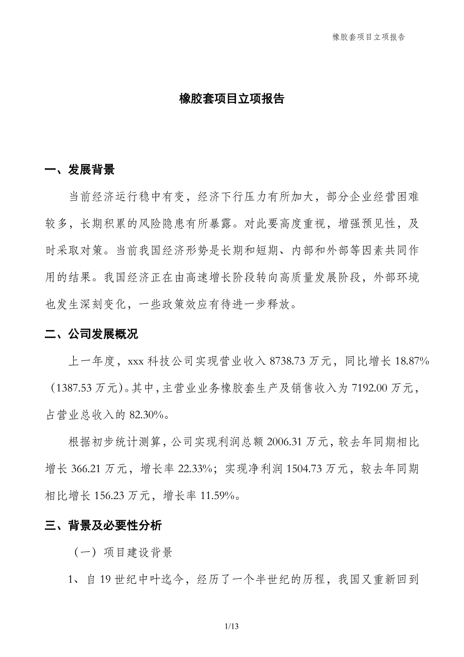 橡胶套项目立项报告_第1页