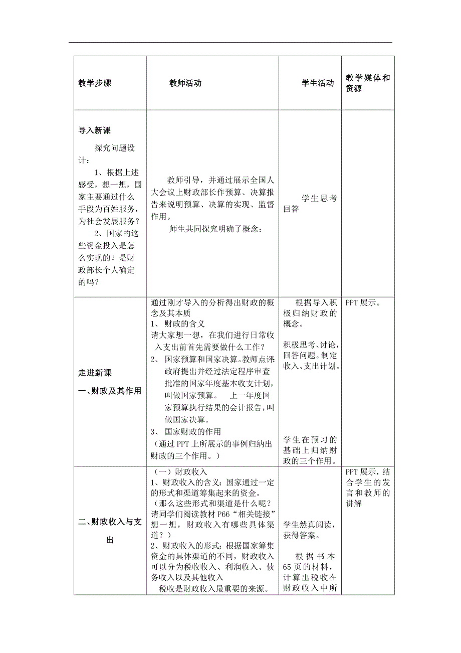 内蒙古准格尔旗世纪中学2017-2018学年高一政治人教版必修1教案：8.1国家财政_第2页