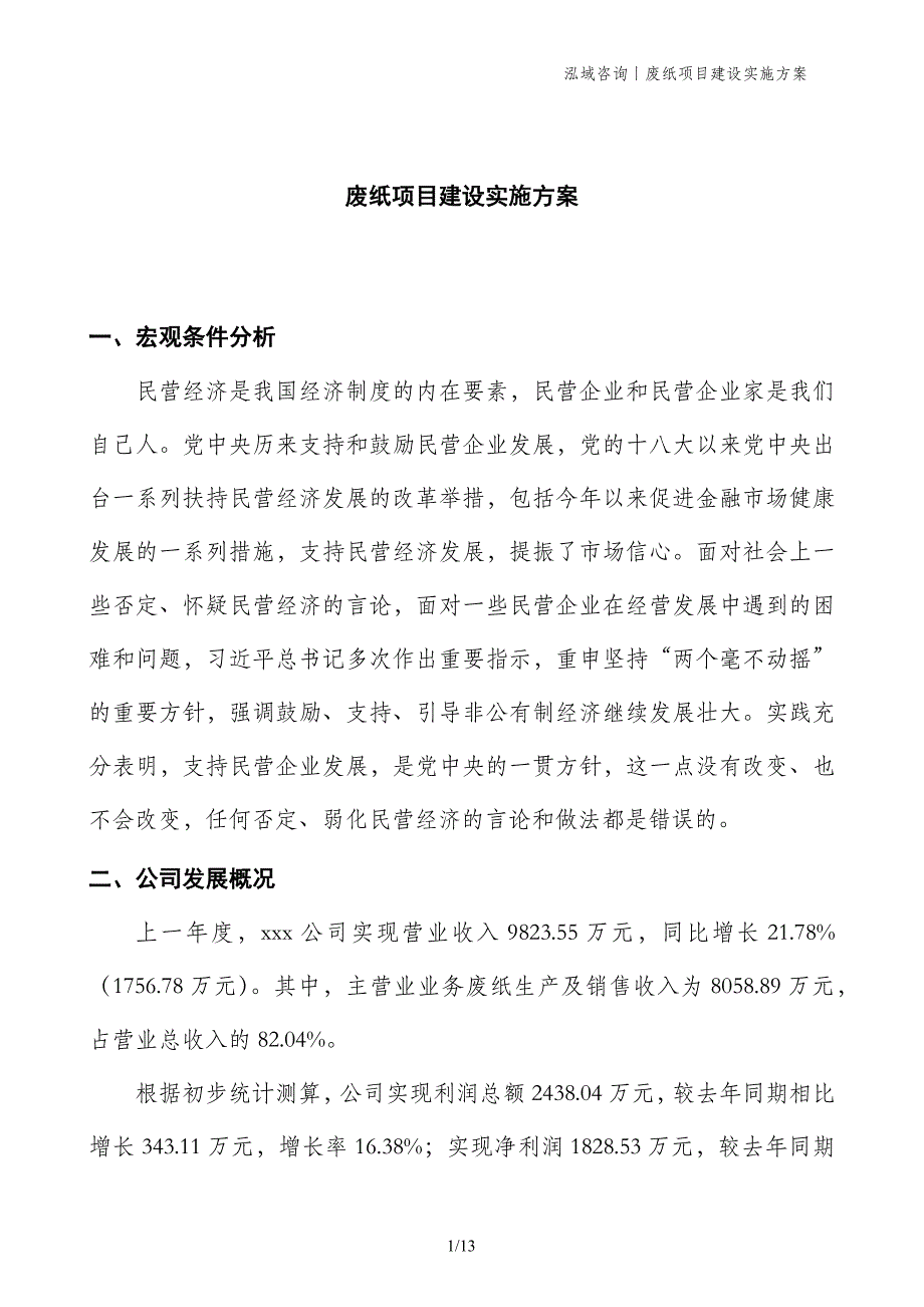 废纸项目建设实施方案_第1页