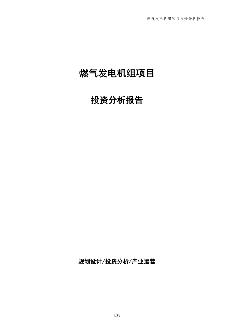 燃气发电机组项目投资分析报告_第1页