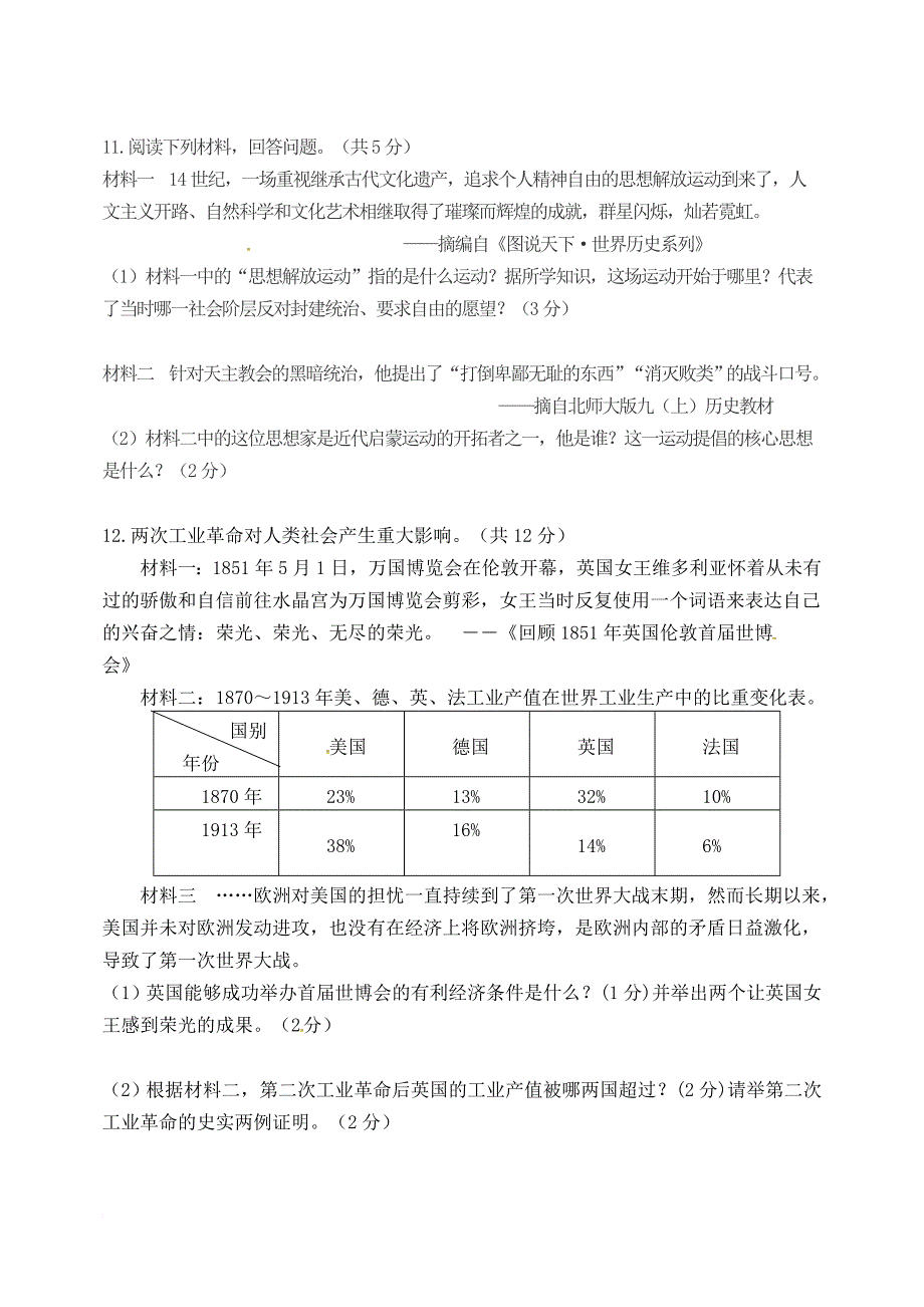 九年级历史上学期期中试题 新人教版2_第3页