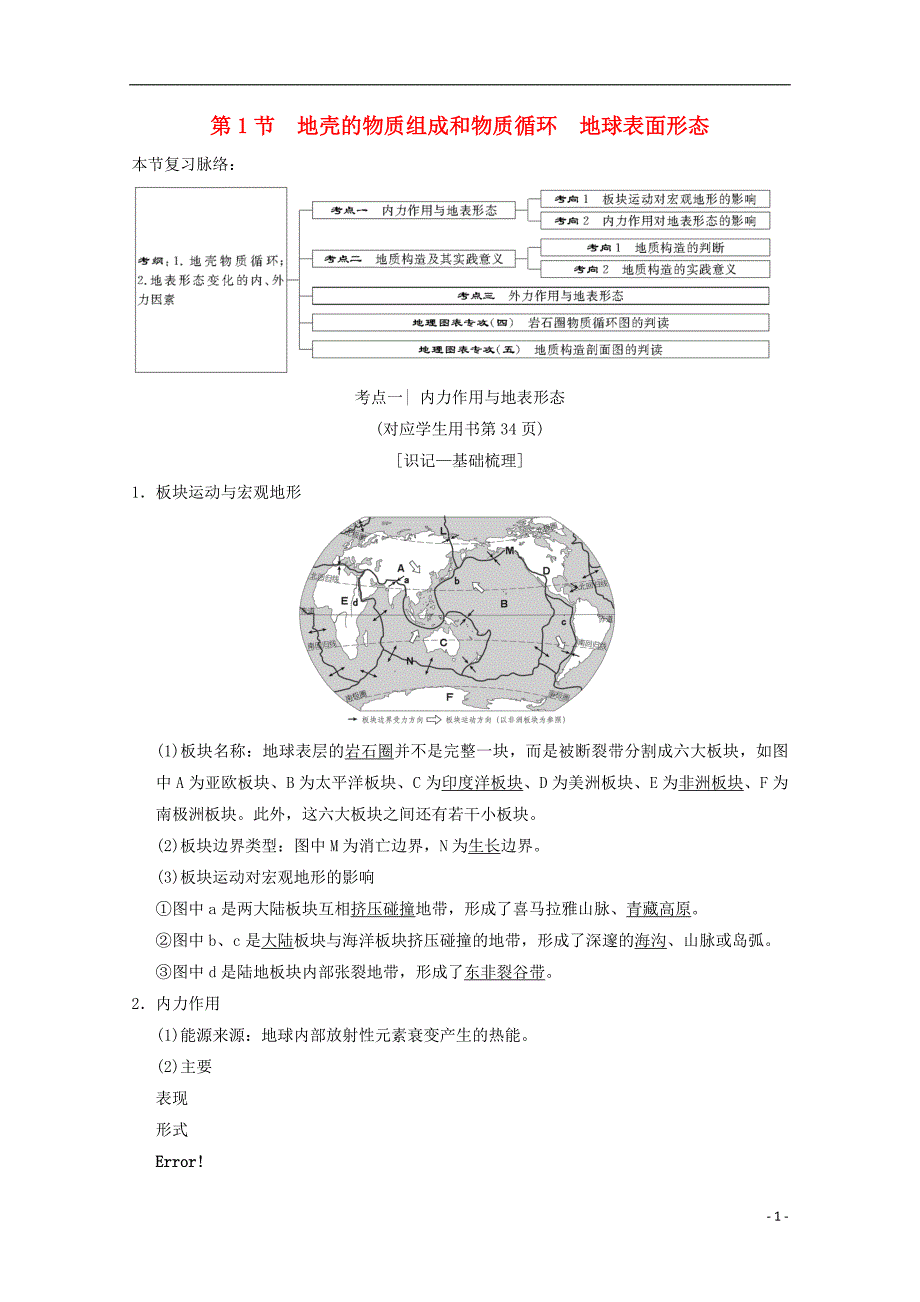 2019届高考地理一轮复习第2章自然环境中的物质运动和能量交换第1节地壳的物质组成和物质循环地球表面形态学案新人教版_第1页