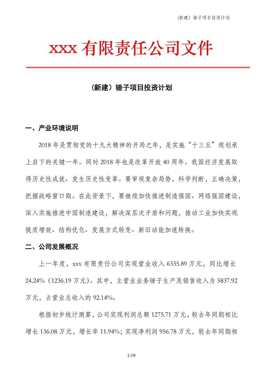 (新建）锤子项目投资计划_第1页