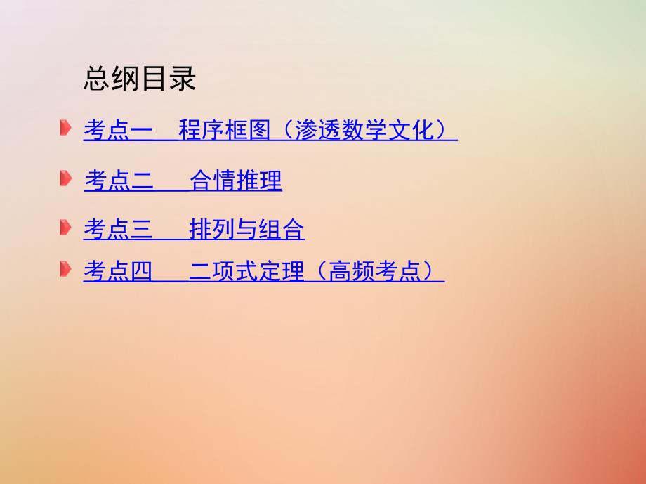 2018届高三数学二轮复习第一篇专题突破专题一集合常用逻辑用语平面向量复数不等式算法推理与证明计数原理第4讲算法推理与证明计数原理课件理_第3页