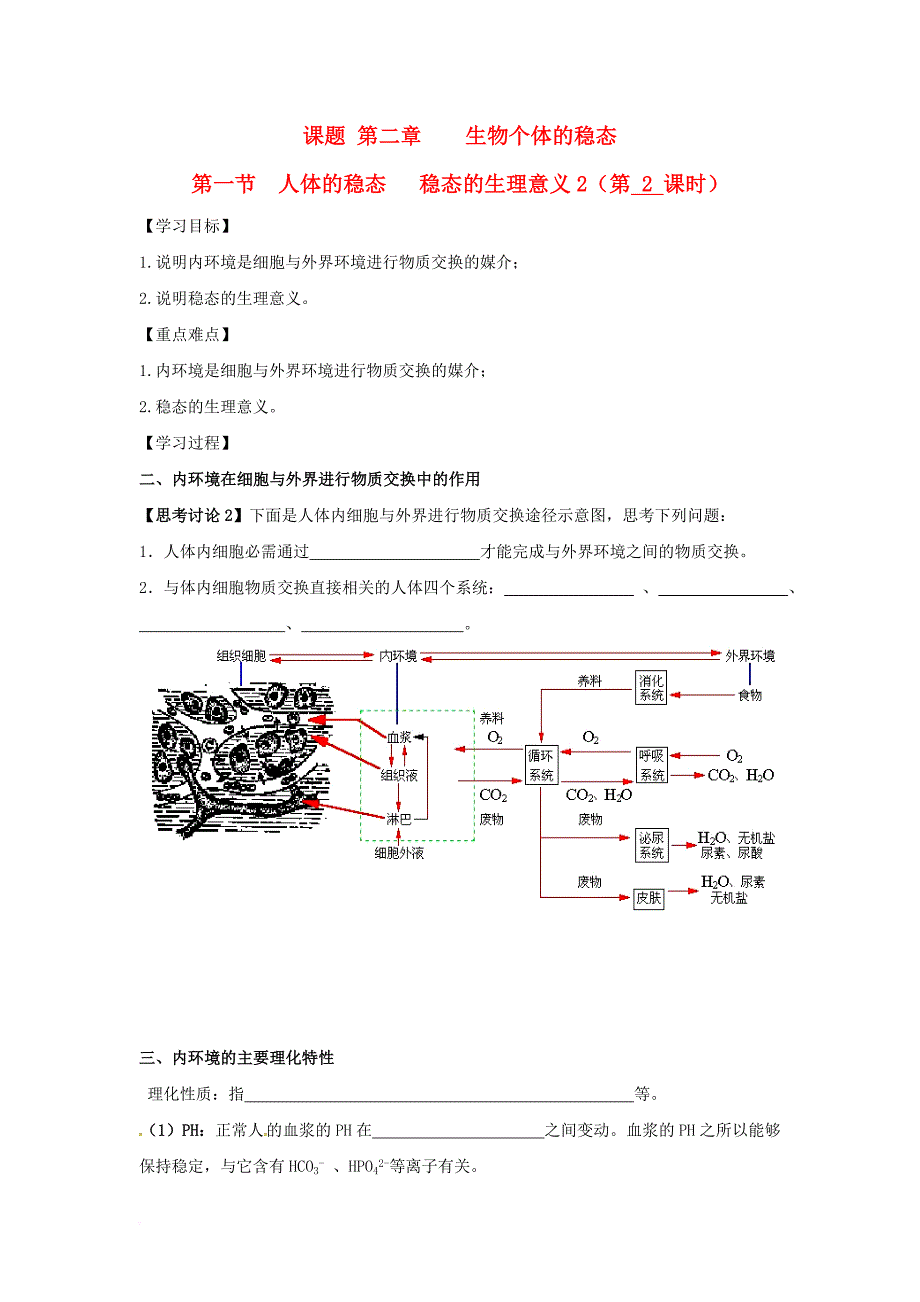 江苏省宿迁市沭阳县高中生物第二章生物个体的稳态2_1人体的稳态稳态的生理意义1学案无答案苏教版必修3_第1页