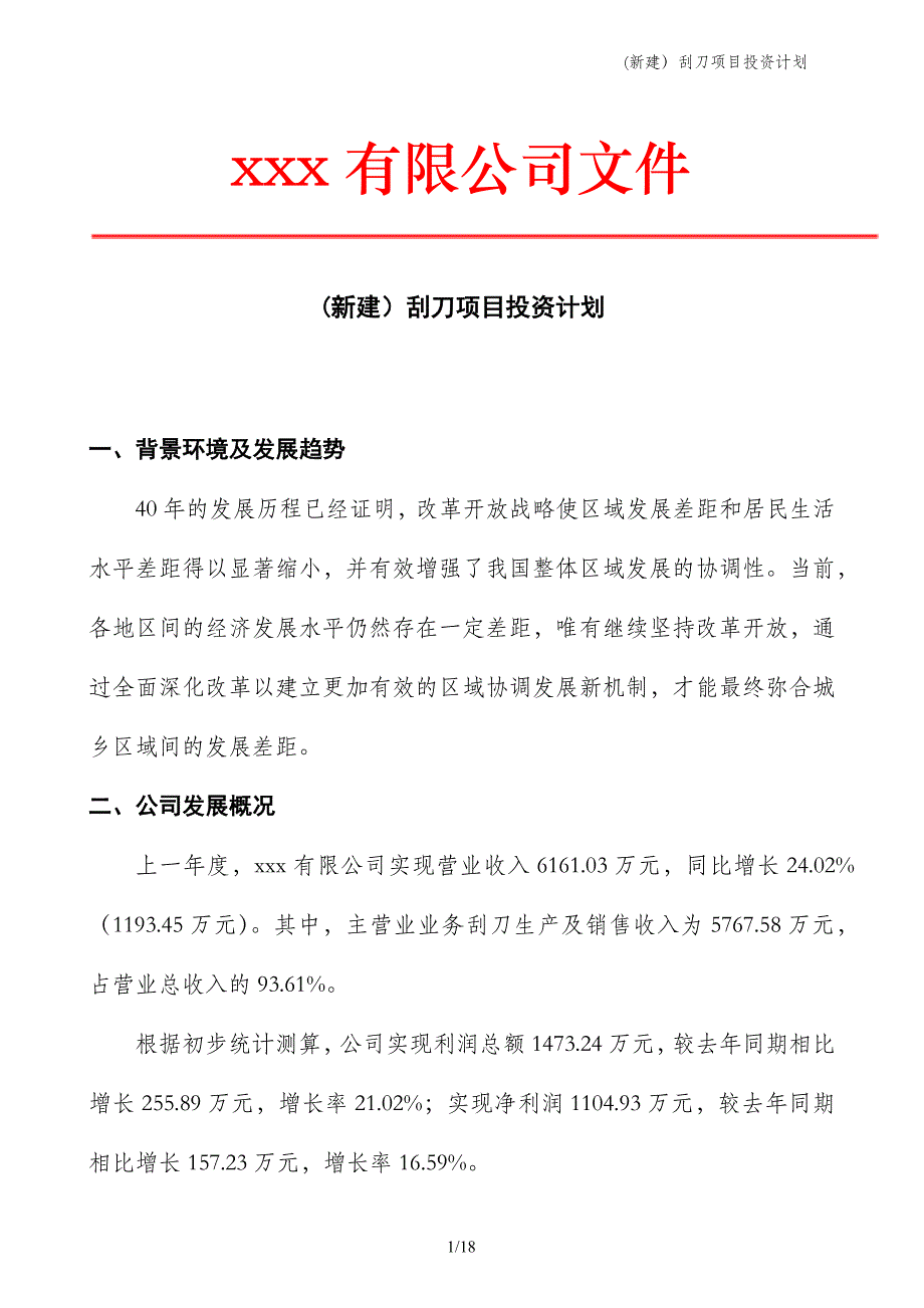 (新建）刮刀项目投资计划_第1页