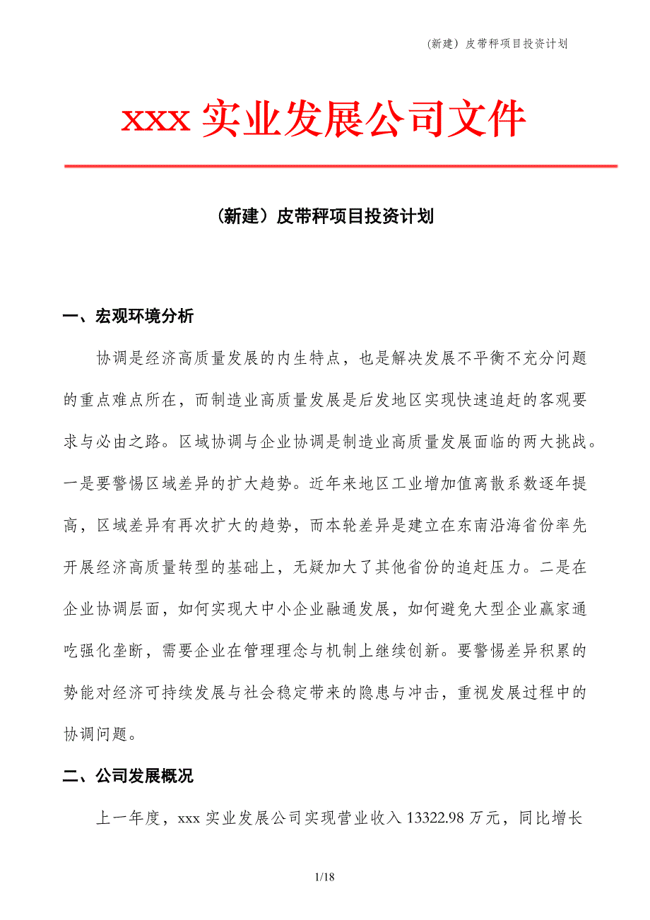 (新建）皮带秤项目投资计划_第1页