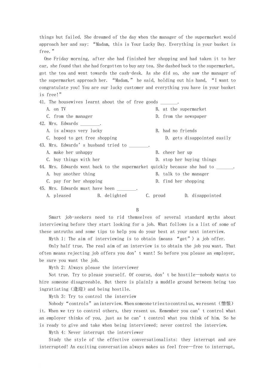 广东省天河区普通高中2016_2017学年高二英语上学期期中模拟试题02_第4页