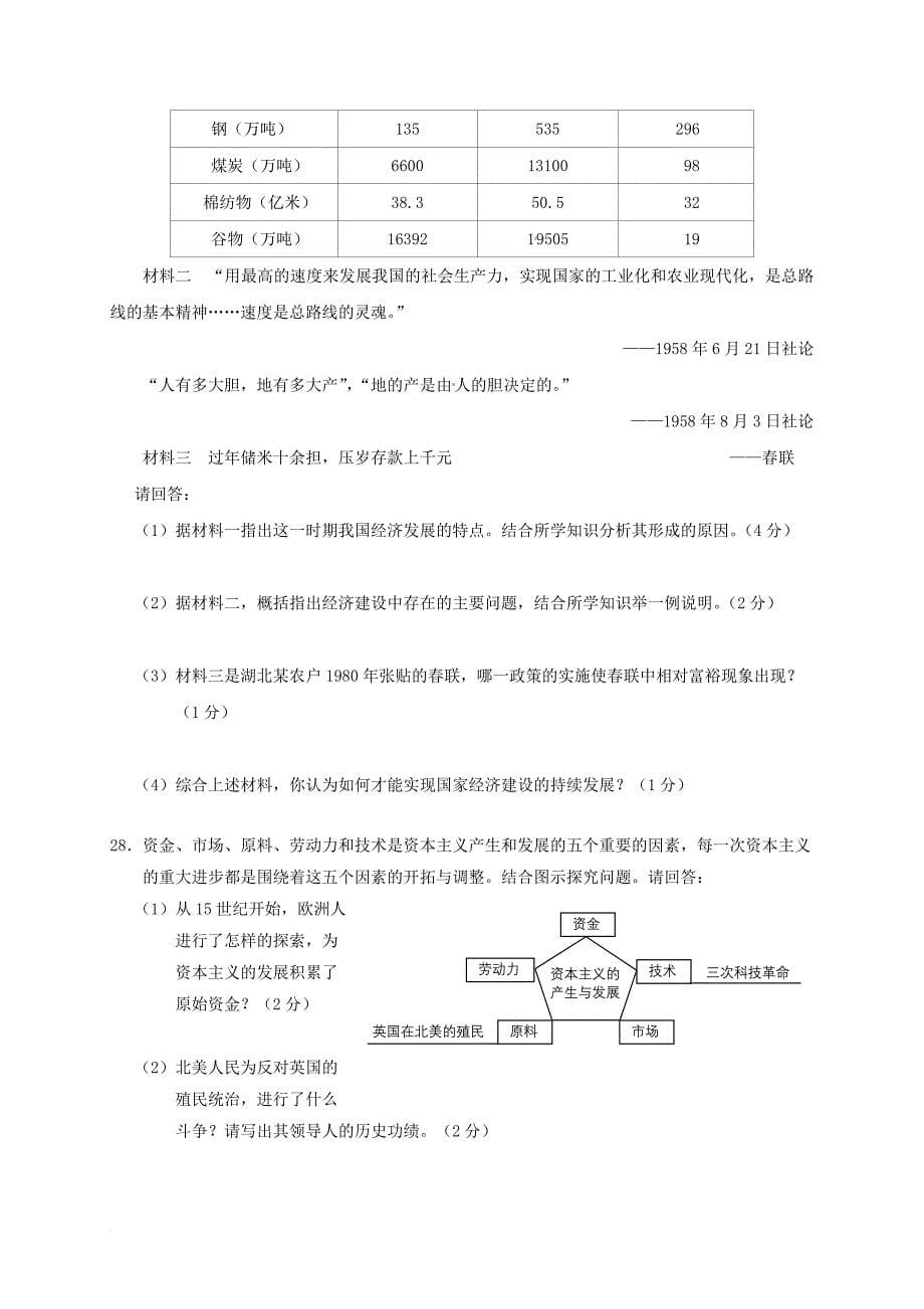 九年级历史上学期期末考试试题 新人教版4_第5页