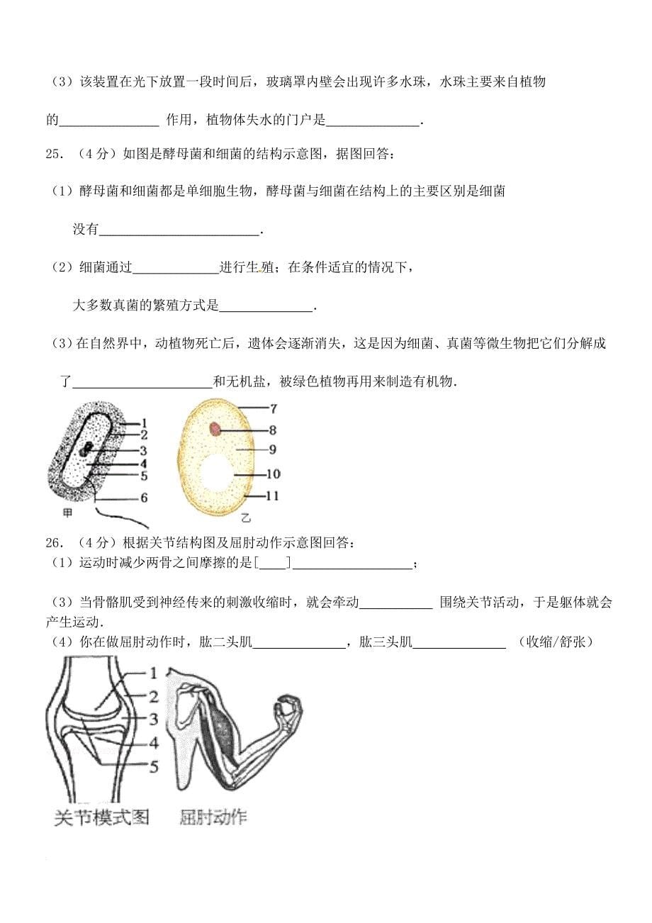 七年级生物上学期（1月）期末模拟考试试题（无答案） 新人教版_第5页