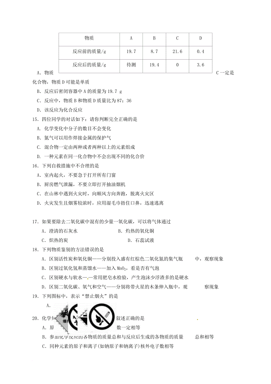 九年级化学上学期期中试题（无答案） 新人教版3_第3页