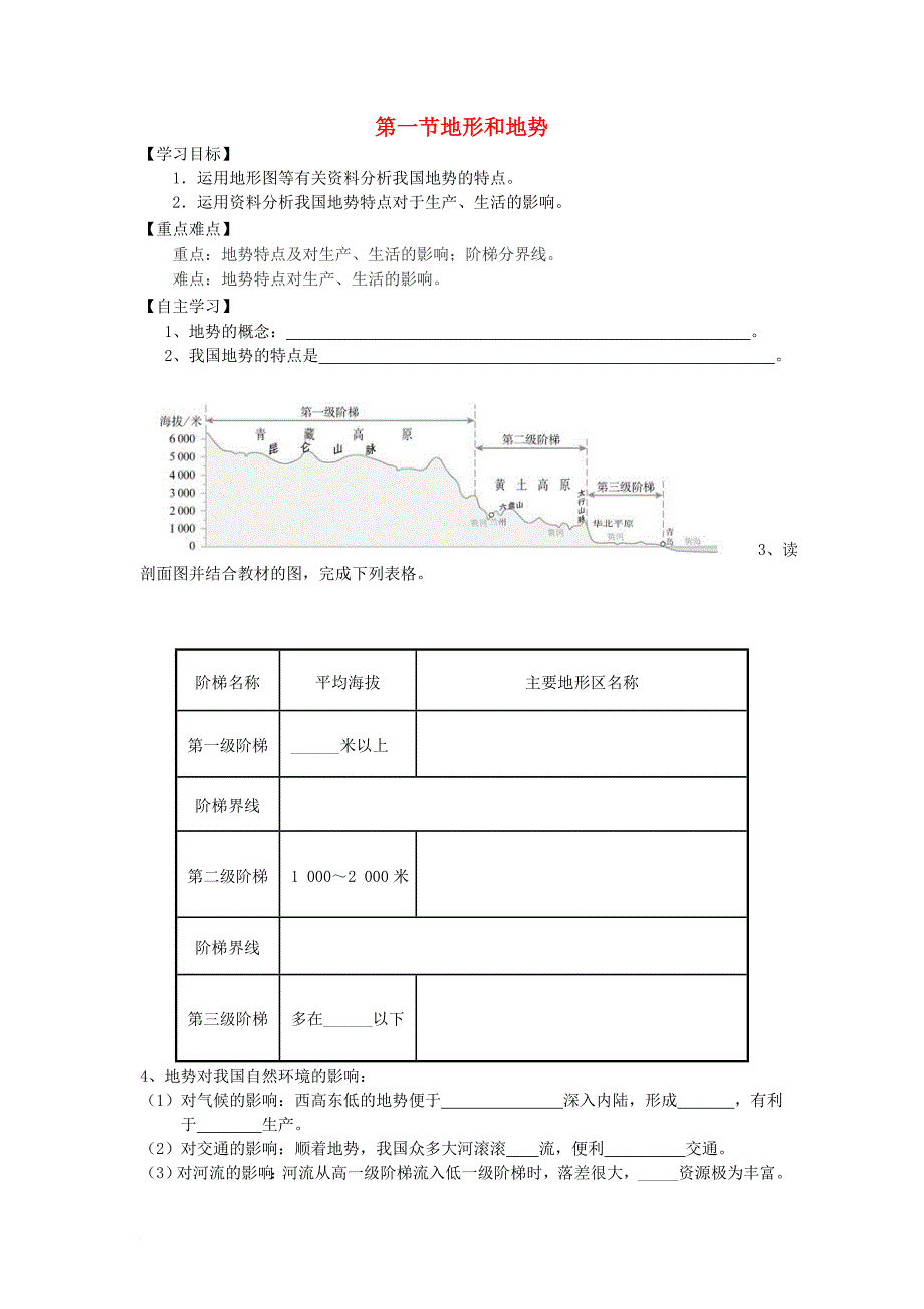 八年级地理上册 第二章 第一节 地形和地势（第2课时）学案 （新版）新人教版_第1页