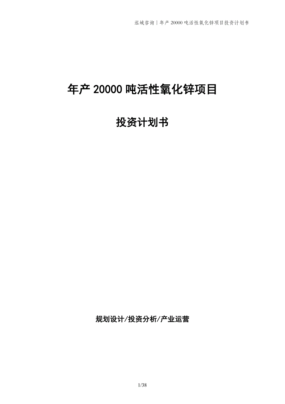 年产20000吨活性氧化锌项目投资计划书_第1页