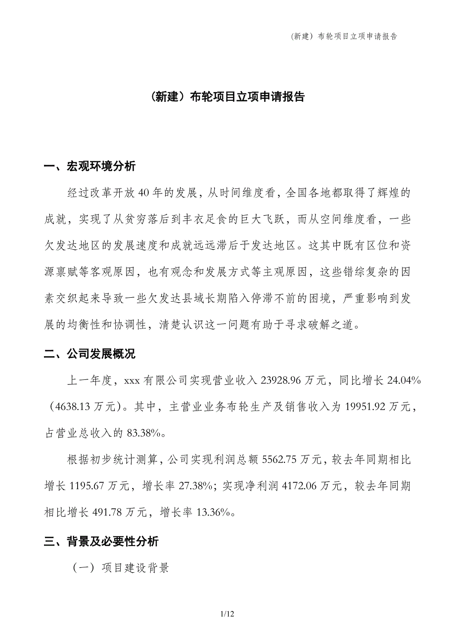 (新建）布轮项目立项申请报告_第1页