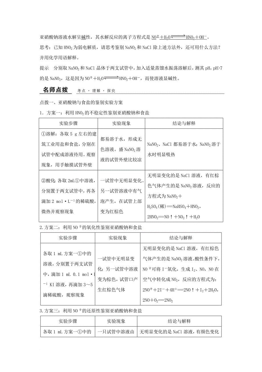 高中化学 专题三 物质的检验与鉴别 课题2 亚硝酸钠和食盐的鉴别教学案 苏教版选修6_第2页