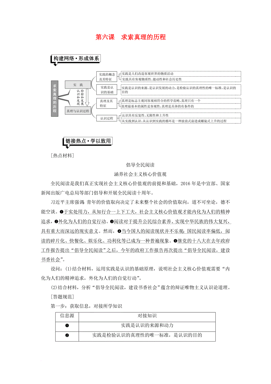 高中政治 第二单元 探索世界的本质 第六课 求索真理的历程小结与测评 新人教版必修4_第1页