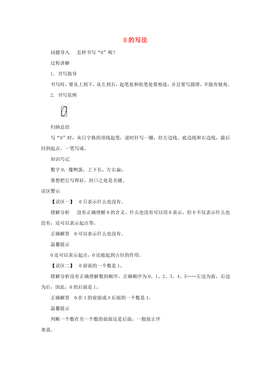 一年级数学上册 第5单元《认识10以内的数》知识讲解 0的写法素材 苏教版_第1页