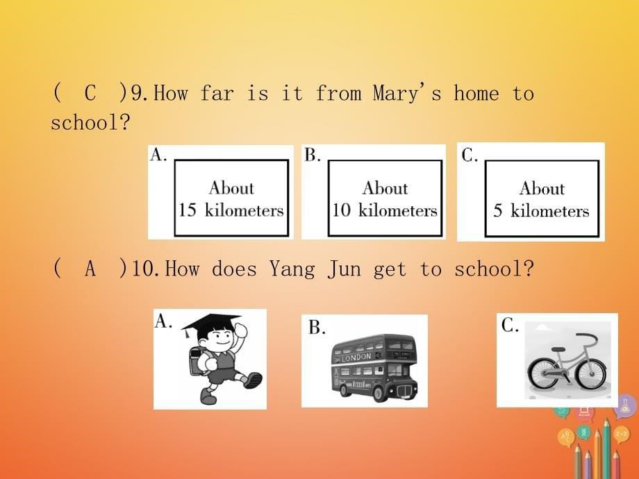 七年级英语下册 unit 3 how do you get to school达标测试卷课件 （新  版）人教新目标版_第5页