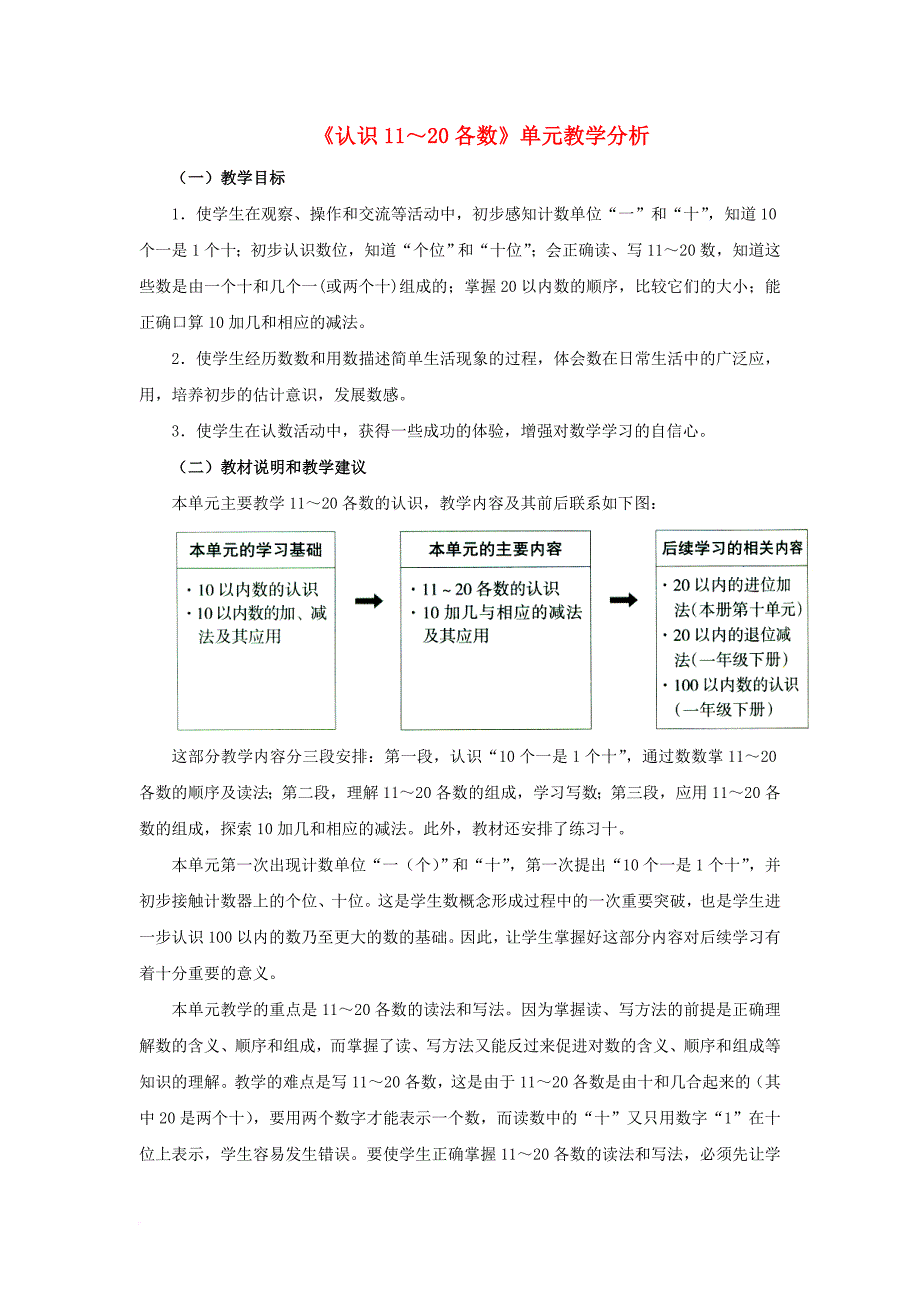 一年级数学上册 第9单元《认识11-20各数》教学分析素材 苏教版_第1页