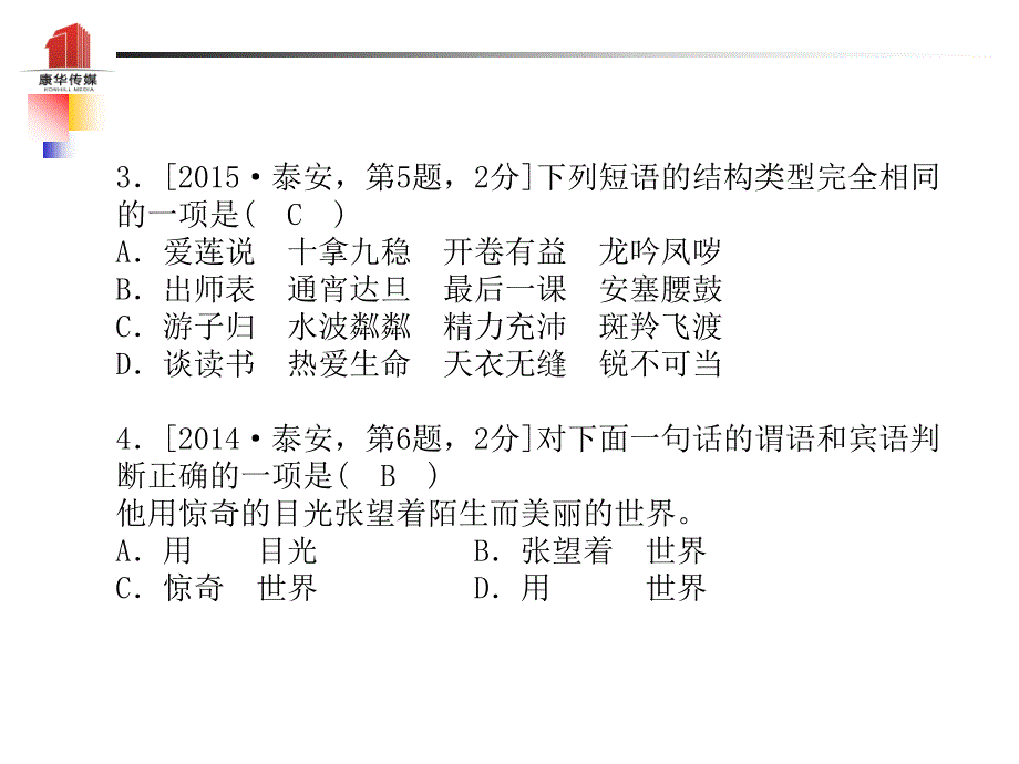 （泰安专版）2018年中考语文 第二部分 专题复习 高分保障 专题四 语法知识课件_第4页