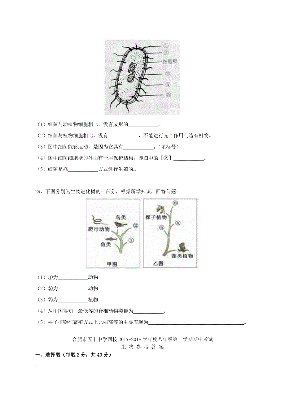 安徽省合肥市2017_2018学年八年级生物上学期期中试题新人教版_第4页