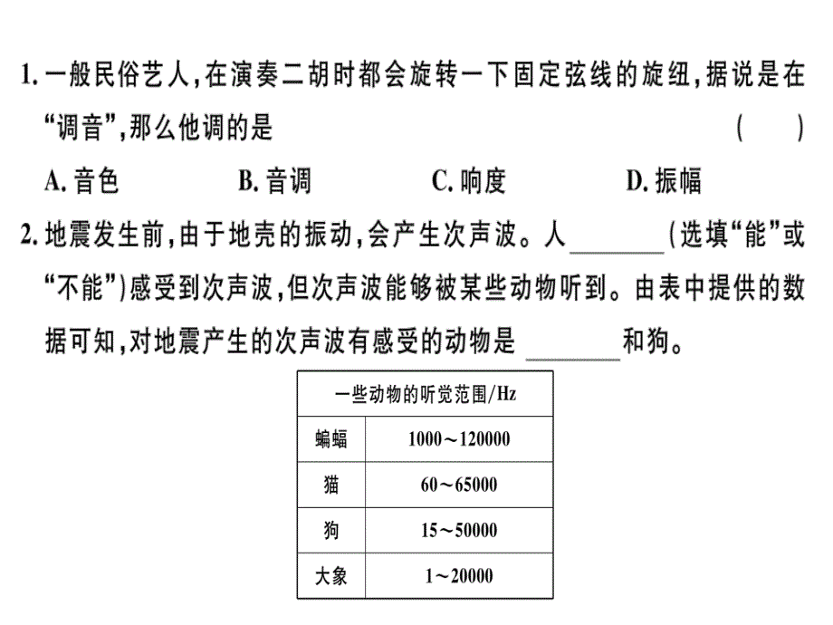 2018秋八年级物理上册沪粤版练习课件：2.3 我们怎样区分声音（续）_第1页