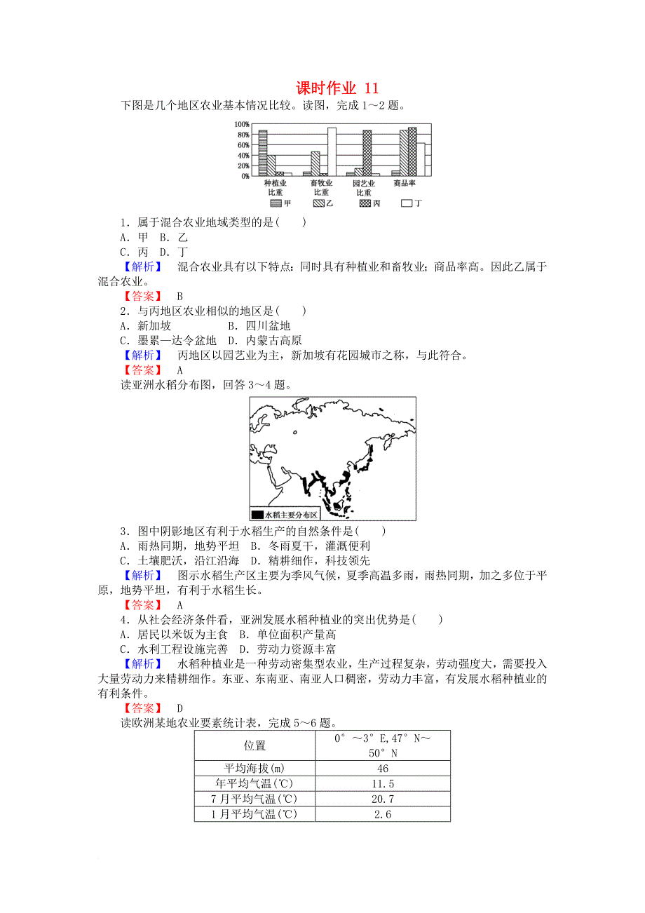 2017_2018学年高中地理第三章区域产业活动3_2农业区位因素与农业地域类型211课时作业湘教版必修2_第1页