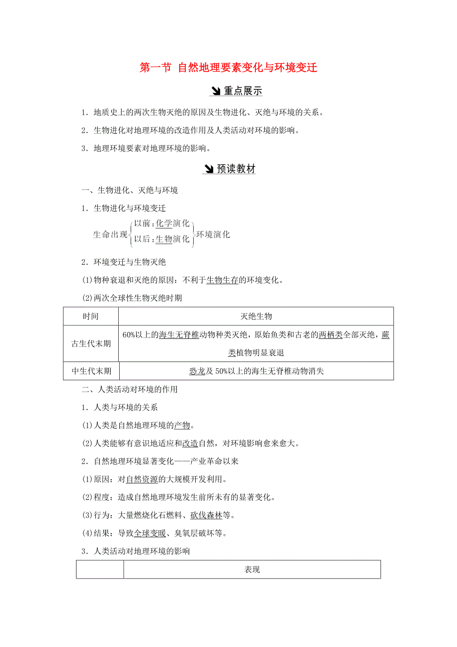 2017_2018学年高中地理第三章自然地理环境的整体性与差异性第一节自然地理要素变化与环境变迁习题湘教版必修1_第1页