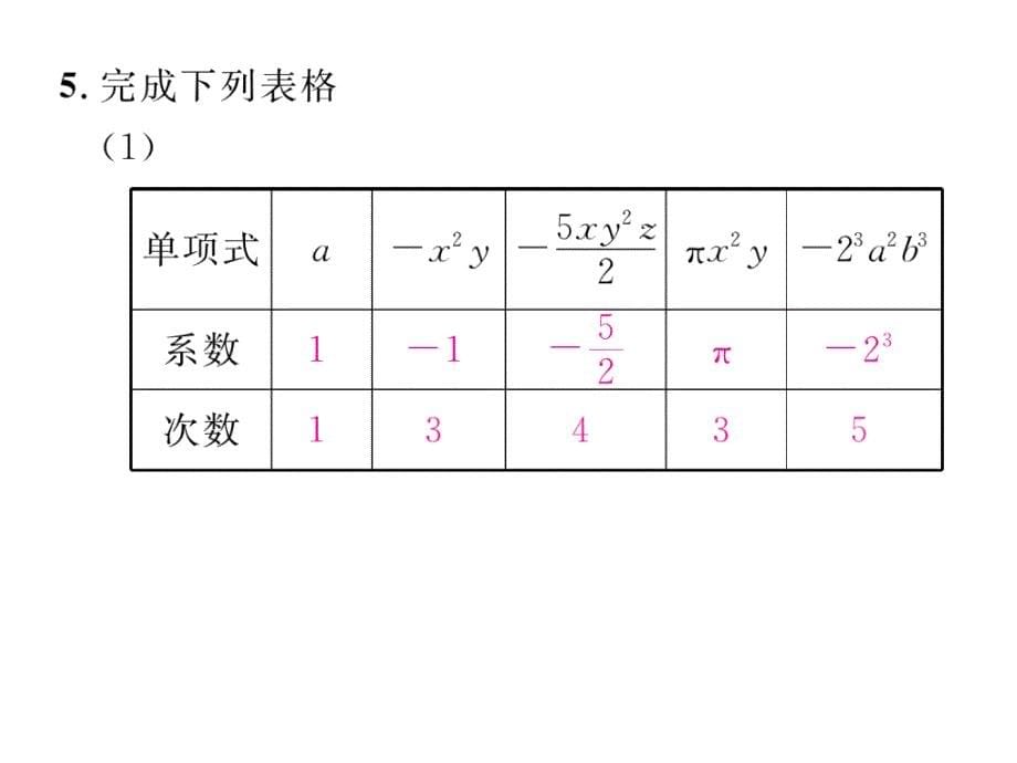 2018秋七年级上册（贵阳）数学北师大版检测课件：3.3  整式_第5页