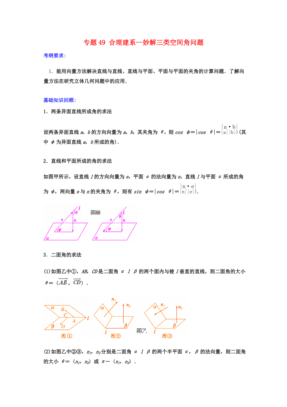 高考数学一轮复习（热点难点）专题49 合理建系--妙解三类空间角问题 理_第1页