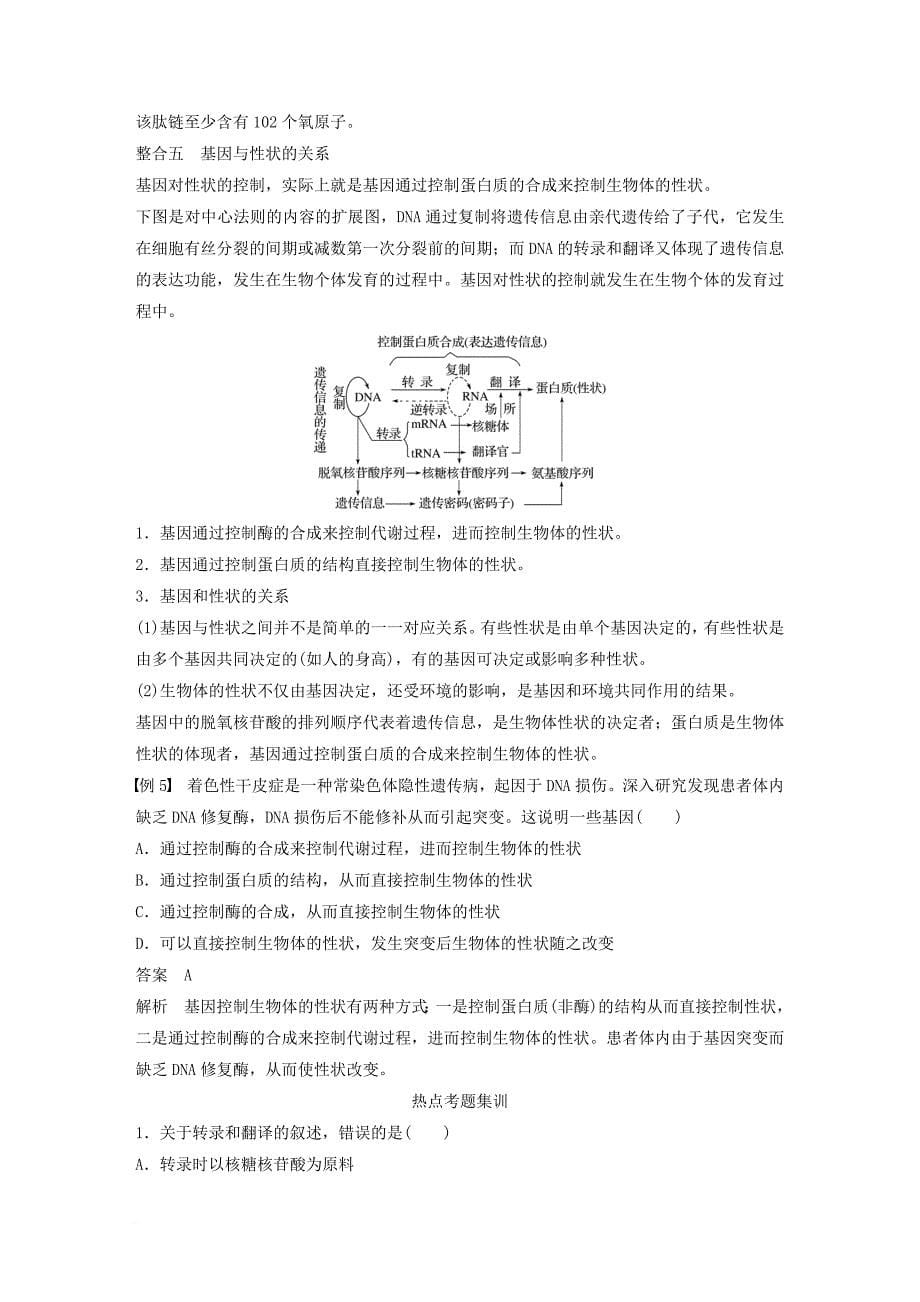 高中生物 第四章 基因的表达章末整合提升教学案 新人教版必修2_第5页