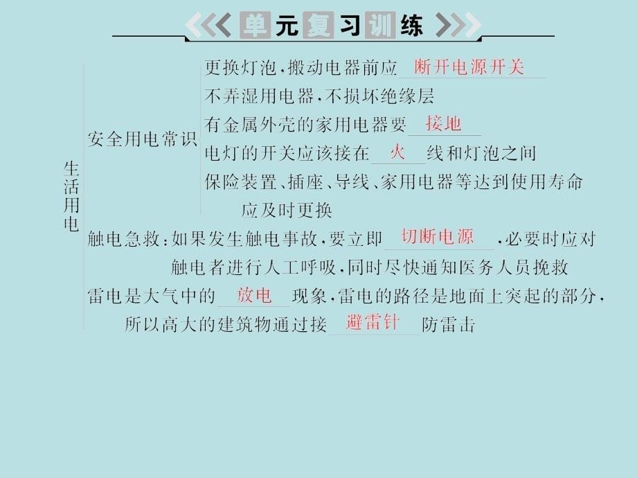 2018届人教版九年级物理全册习题课件：第十九章单元综合复习（二）生活用电_第5页