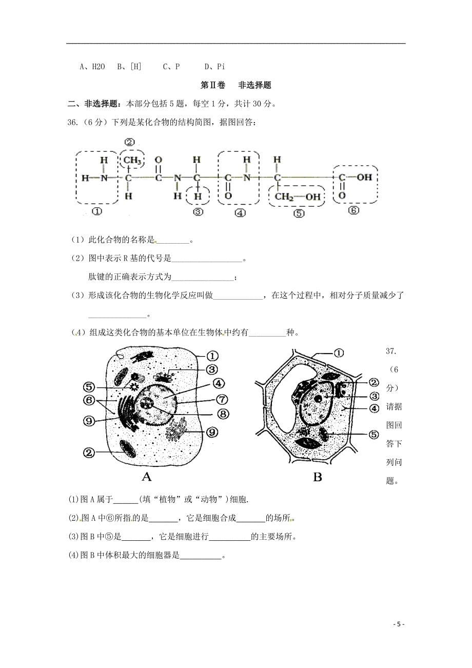 江苏省连云港市灌南华侨高级中学2018_2019学年高一生物上学期期中试题_第5页