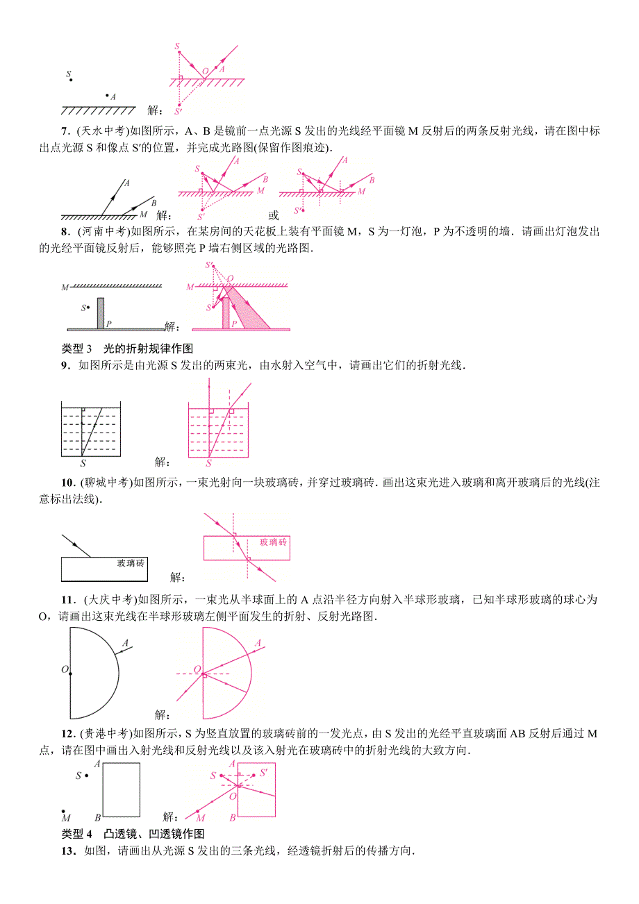 2018秋期八年级沪科版物理练习：第4章 小专题(五) 　光学作图_第2页