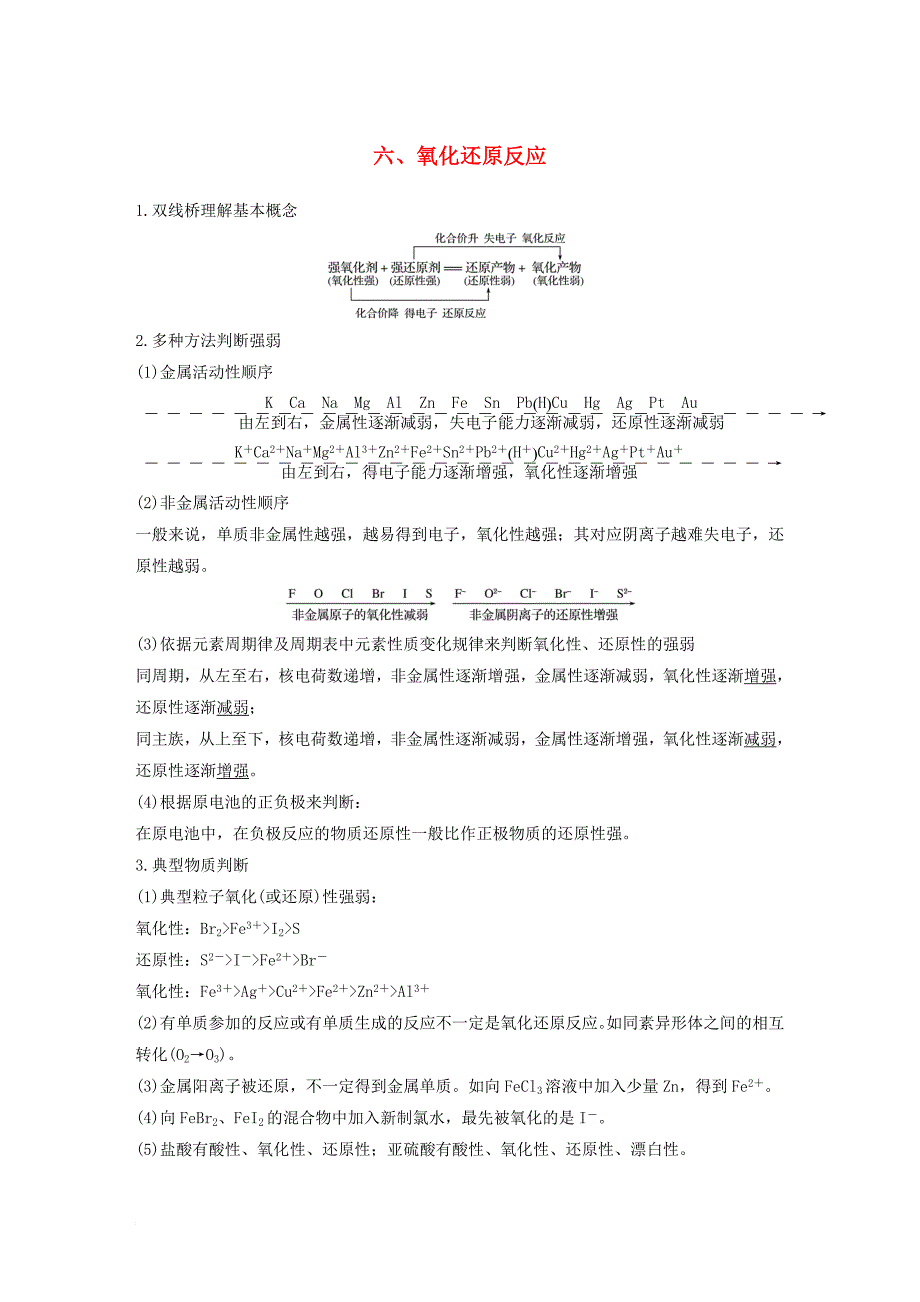 2018年高考化学二轮复习第一篇基础知识巩固六氧化还原反应_第1页