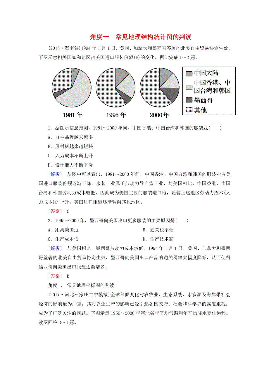 2018版高考地理二轮专题复习第一部分学科能力篇专题四常考地理图表的判读能力1_4_1常考地理图表的判断能力检测新人教版_第1页