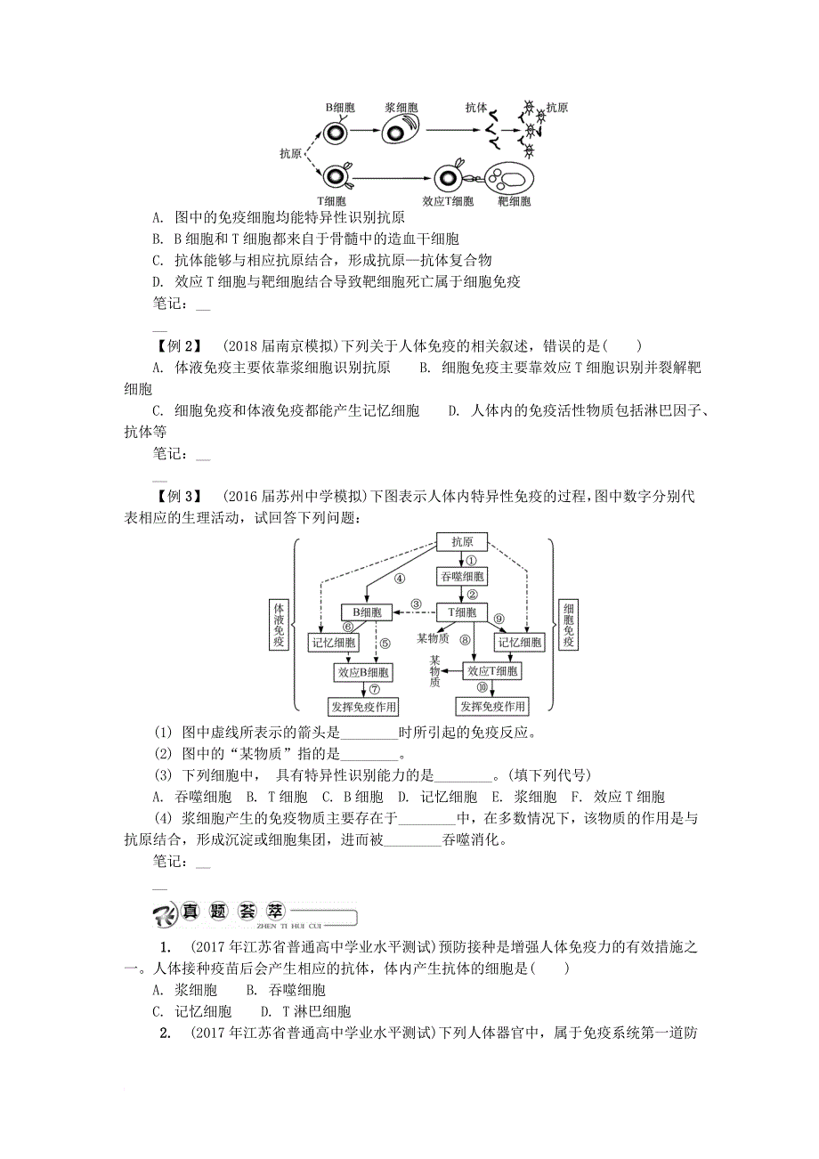 江苏省2018版高中生物第二十一讲免疫学案苏教版必修3_第3页