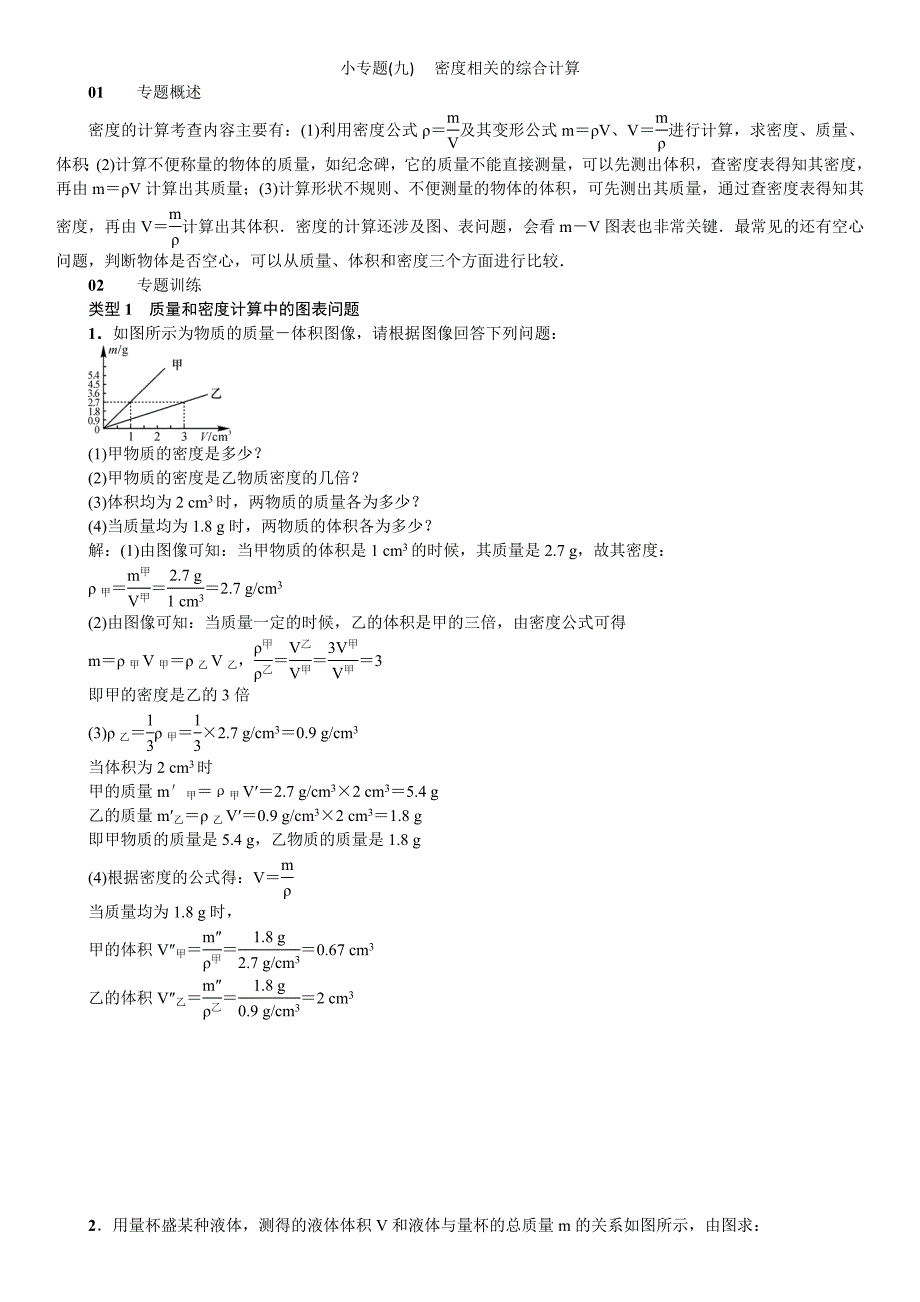 2018秋期八年级沪科版物理练习：第5章 小专题(九) 　密度相关的综合计算_第1页