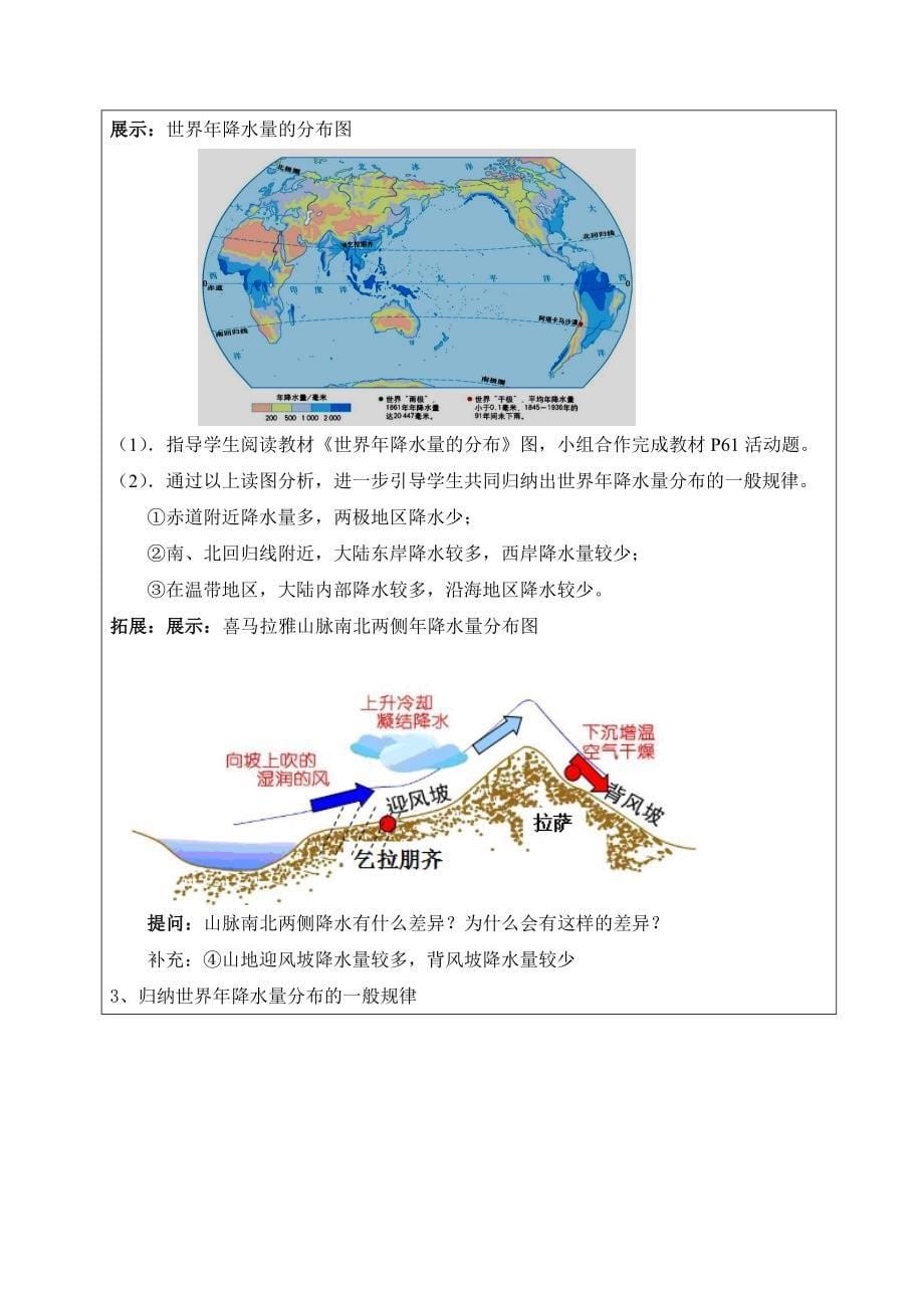 2017-2018学年人教版七年级地理上册教学设计：3.3降水的变化与分布_第5页