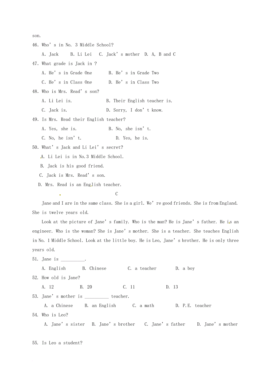 七年级英语上学期第一次月考试题 人教新目标版1_第4页